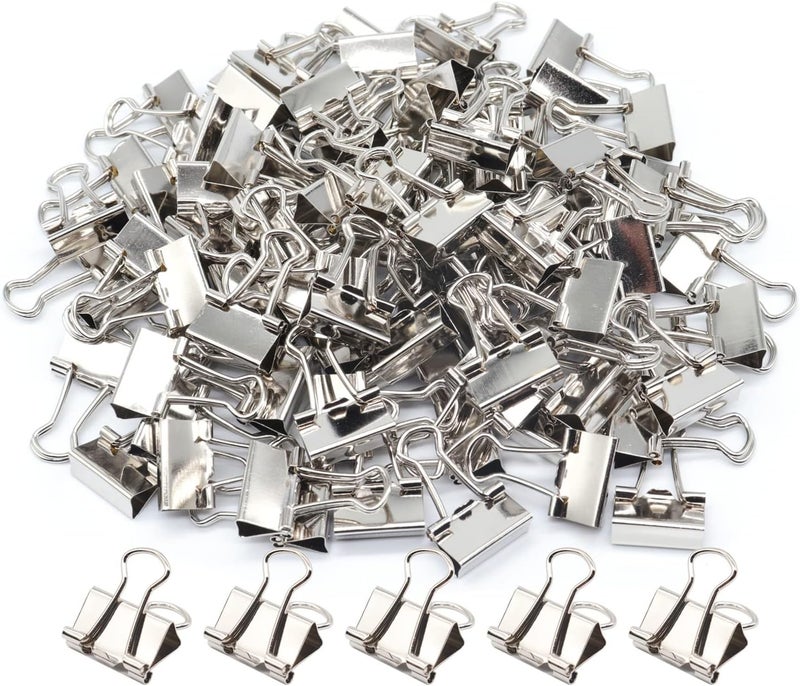 YCVIORING Silver Binder Clips, Mini Paper Clip, Small Paper Clamps 15mm (5/8 inch), 100 Pack Micro Size Office Clips for Home School and Business (Silver) - Image 1